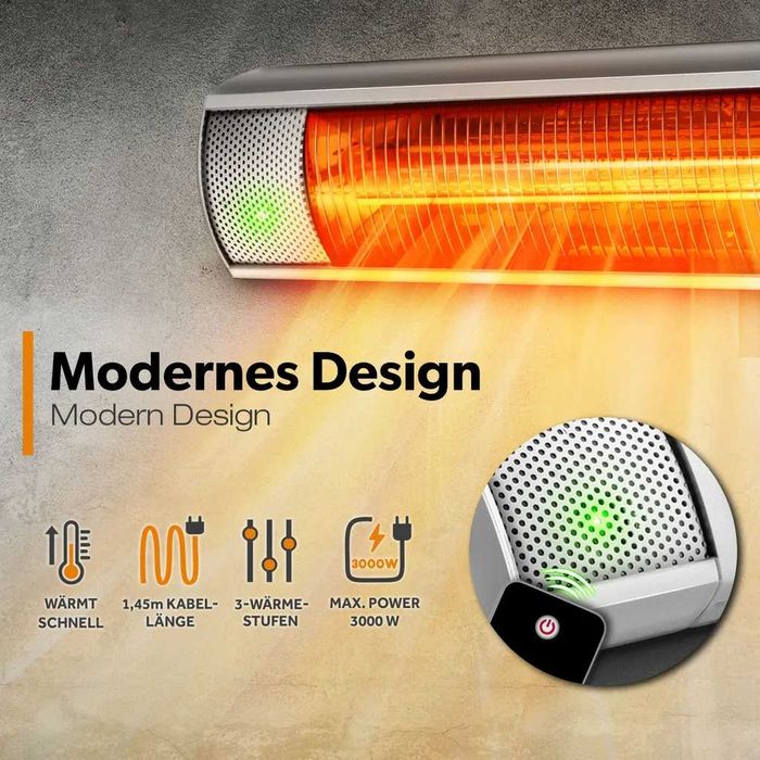 Promiennik podczerwieni TRESKO 2000W srebrny z pilotem grzejnik