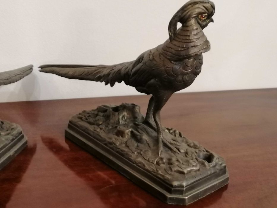 Par Elegante de Esculturas de Faisão em Bronze (Atribuição a Trodoux)