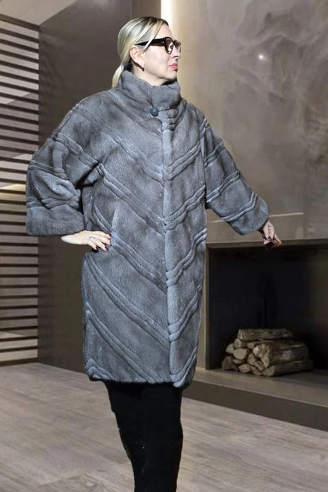 Норкова шуба BRASCHI оверсайз норка Blue iris  105 см