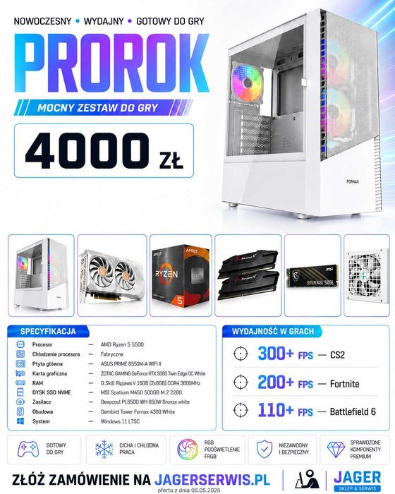 Komputer gamingowy PROROK Ryzen 5 RTX 5050 16GB RAM SSD 500GB Win11
