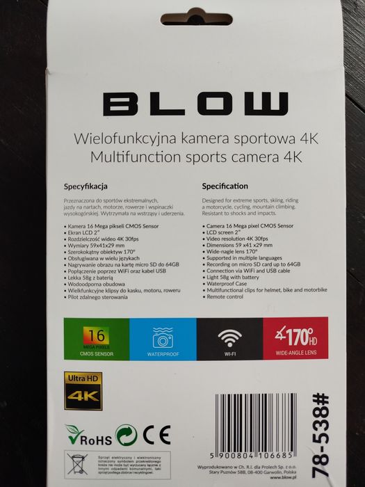 Kamera sportowa firmy BLOW Action Camera Go Pro4U