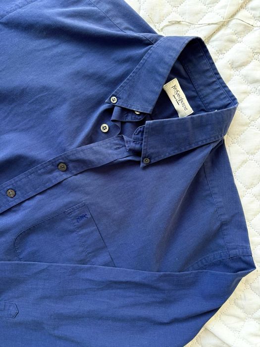 Сорочка вінтаж, рубашка YSL електрик кольору М/Л розмір Yves Sent Laur