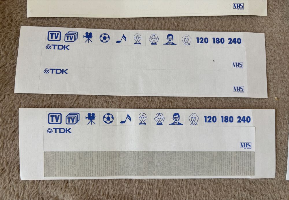 VHS TDK – oryginalne naklejki / etykiety do kaset video retro lata 90