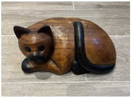 Gato Vintage escultura em madeira
