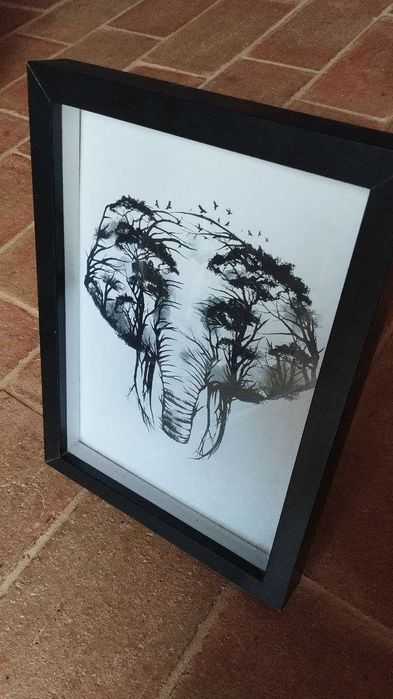 Quadro Decorativo Elefante e Natureza 24x32 cm Moldura Preta