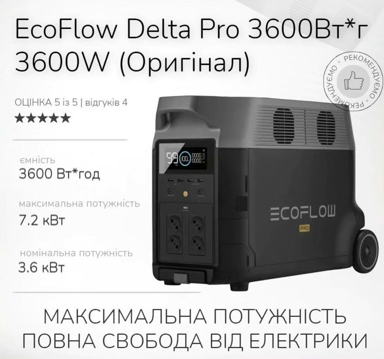 Зарядна станція 3600Вт Ecoflow Delta Pro EU Гарантія !