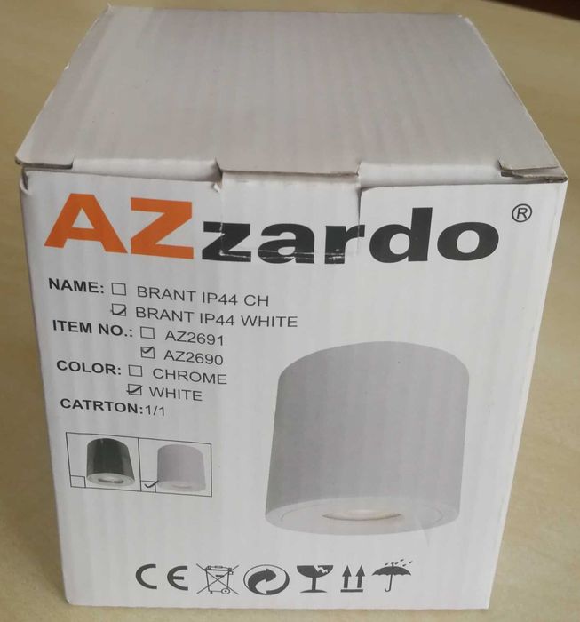 Lampa (tuba) AZzardo Brant Round IP44 - Biała, Model: AZ2690, 6 sztuk