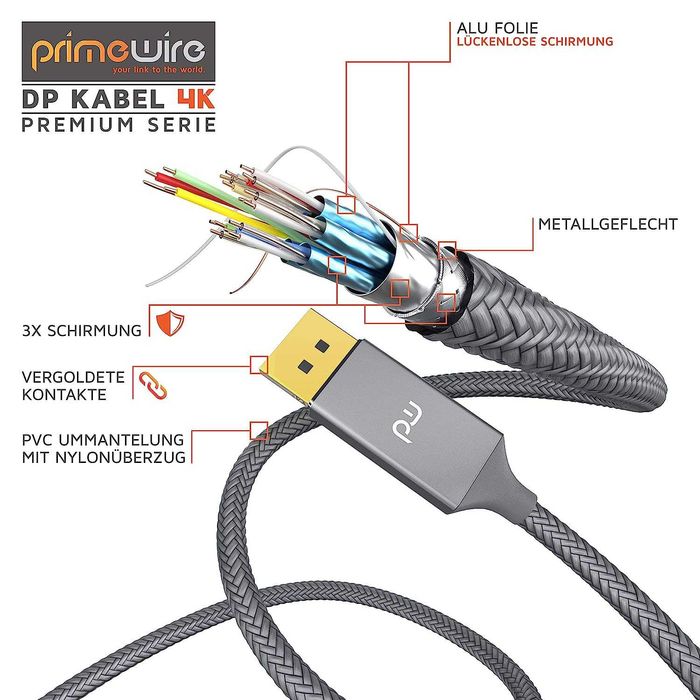 PRIMEWIRE 304446 Kabel Displayport 1.4 8K 4K 5K 3m
