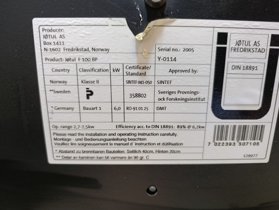 Jotul F100 kominek koza pięć żeliwny