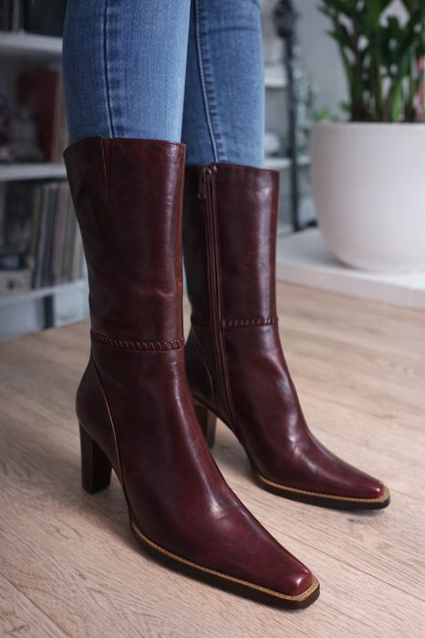 Шкіряні жіночі чоботи 36 | натуральна шкіра | бордові вінтаж