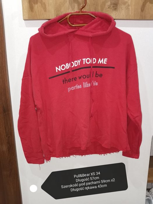 Bluza czerwona Pull&bear XS 34 napisy