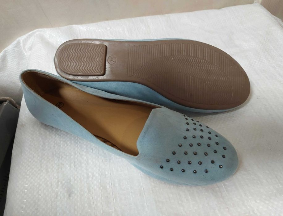 Lordsy baleriny z ćwiekami niebieskie gładkie błękitne 40 pastelowe