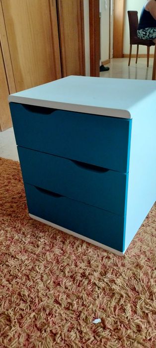 Módulo de gavetas secretaria (3 gavetas) azul ebranco