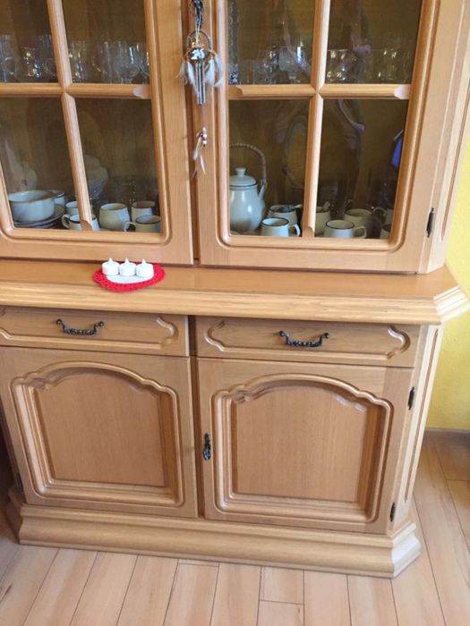 Zestaw Mebli Dębowych Witryna Kanapa i Fotele i Ława