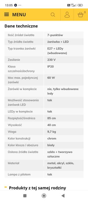 Lampa wisząca LED z kryształkami