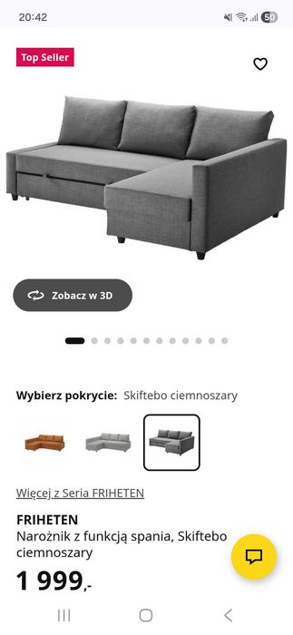 Kanapa narożna z funkcją spania Ikea