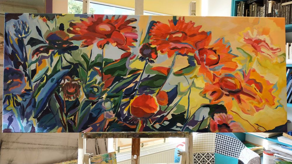 Obraz olejny 120x50 Kwiaty, prezent okazja