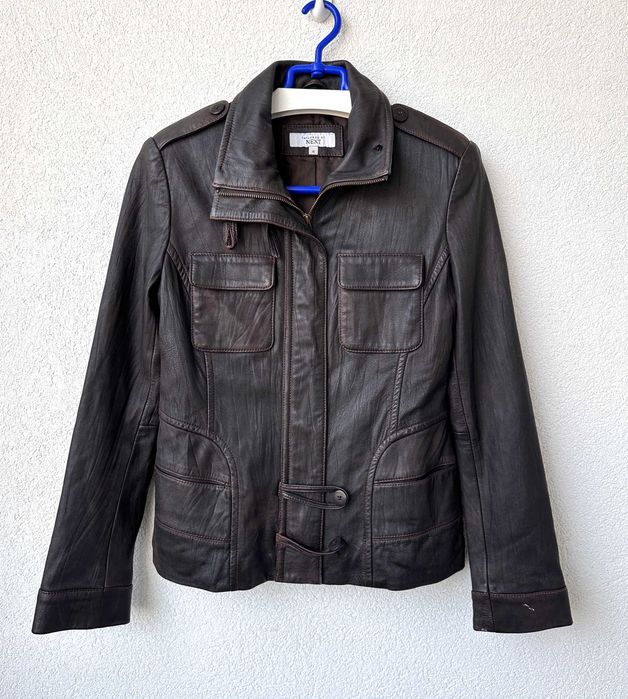 Kurtka skórzana NEXT damska scandi wiosenna brązowa biker r. M