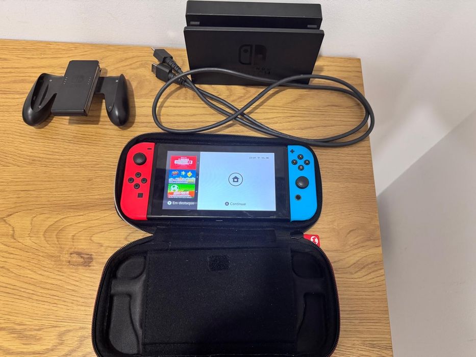 Nintendo Switch 1 V2+Dock e cabo HDMI+Mala+Acessório  oficial da nintendo para jogar no modo tradicional