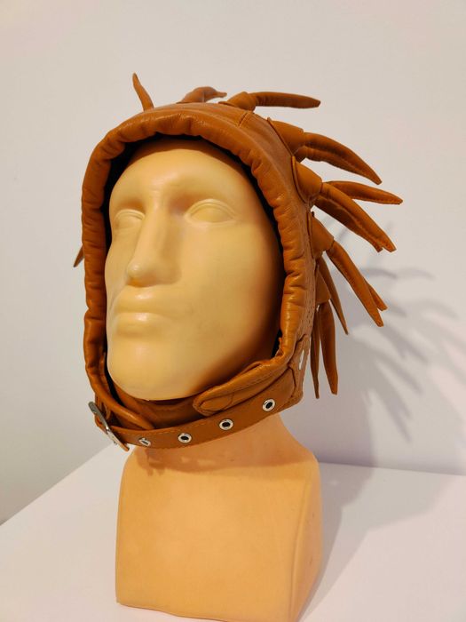 Czapka pilotka brąz czułka meduza predator z naturalnej skóry włoskiej