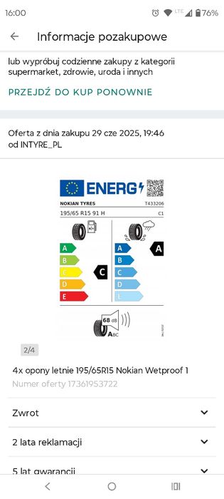 Opony 195/65 R 15  Nokian Wetproof 1