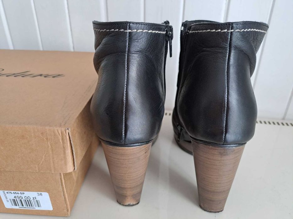 Botki z czarnej skory, peep-toe, marki Badura, r. 38