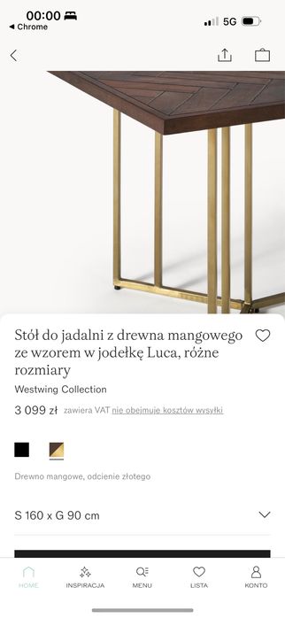 Stół drewno mango zloty Westwing 180x90