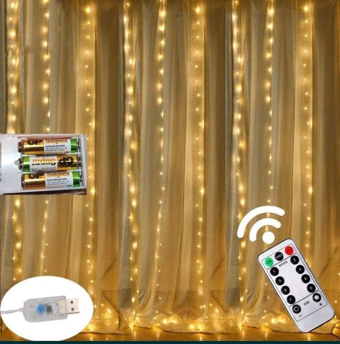 Гірлянда -штора роса 3х3 м з пультом та гачками/гирлянда, ге