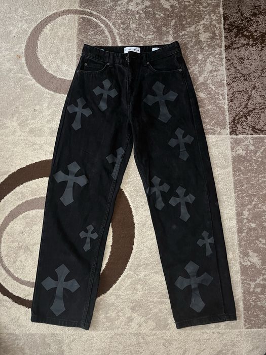 джинси в стилі Chrome Hearts Cross Patch Black Denim.
