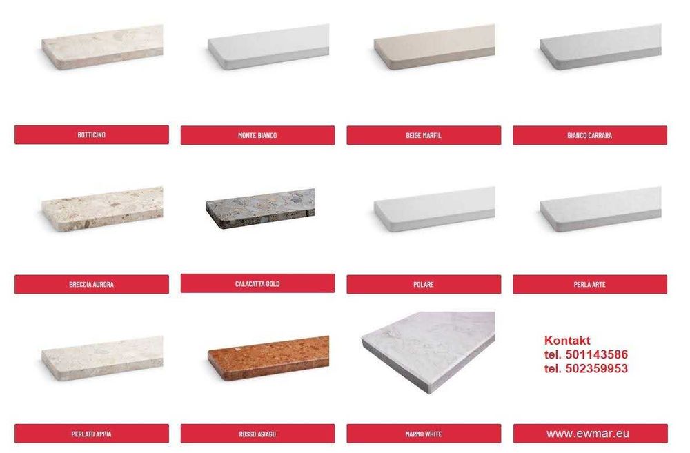 Okładziny z Konglomeratu marmurowego. Parapety. Blaty