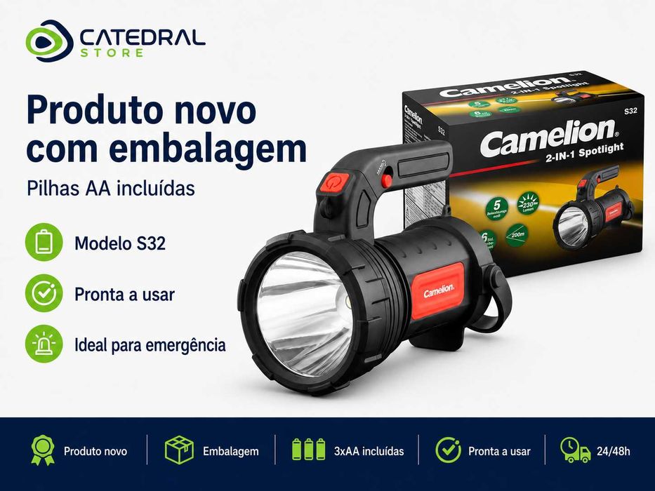 Lanterna / Candeeiro LED COB 2 em 1 CAMELION 230lm com Pilhas  Preço recomendado: