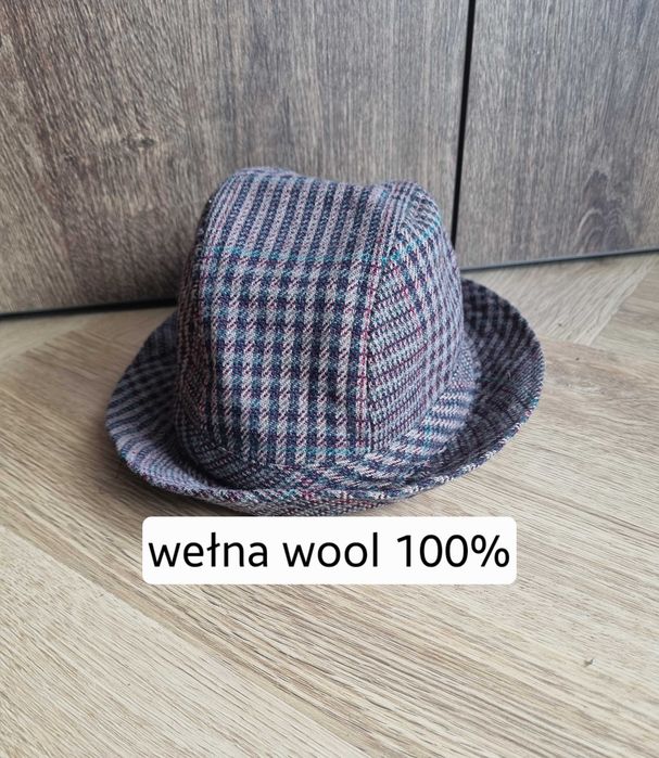 Kapelusz wełna 100% trilby kapelusz wełniany  w kratkę