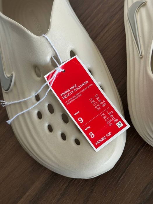 Оригинал Nike ReactX Rejuven 8 (HV5062 100) крокси від найк бежеві летние женские crocs найк реакт