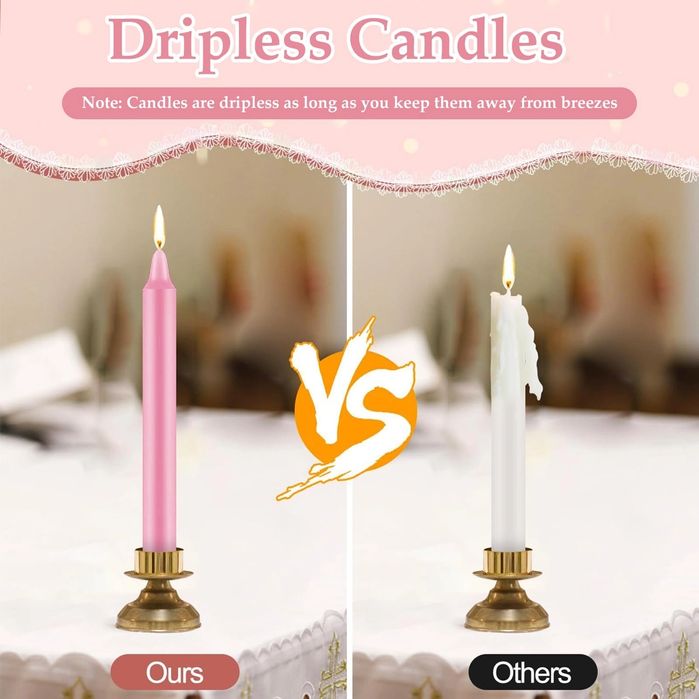 Luckwaii Różowe Świece Stożkowe, 20 Szt. 15 cm, Dekoracyjne