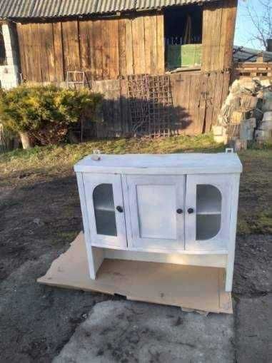 Zabytkowa drewniana witryna antyk biała !