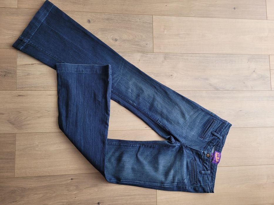 Jeansy dzwony vintage Landlubber kieszenie flared bell bottoms high rinse jeans rozm. 25 S 36