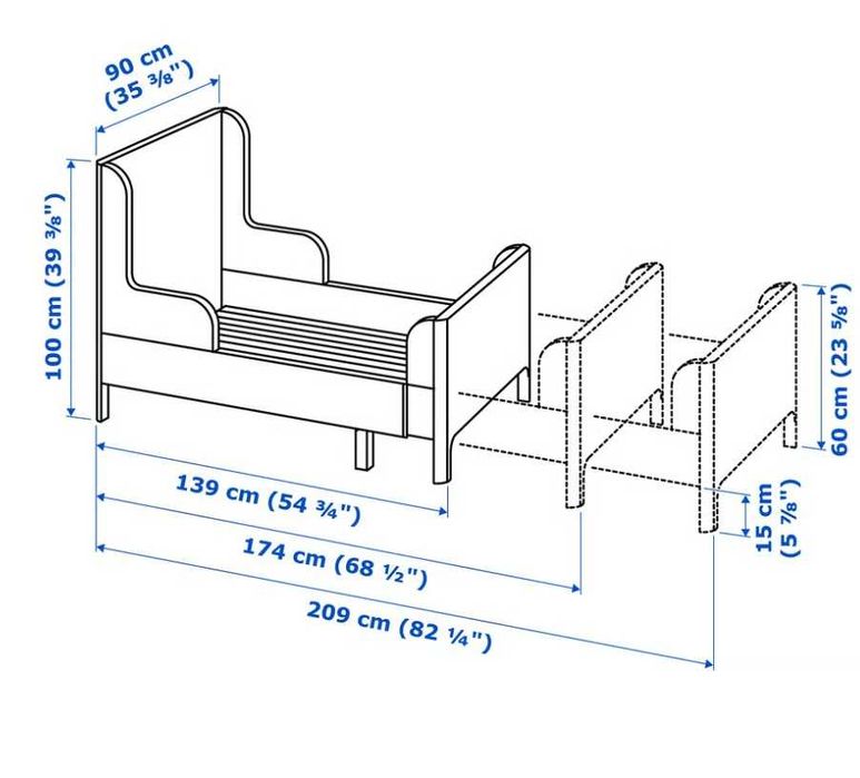 IKEA cama infantil extensível branca, 80x200cm (como nova)
