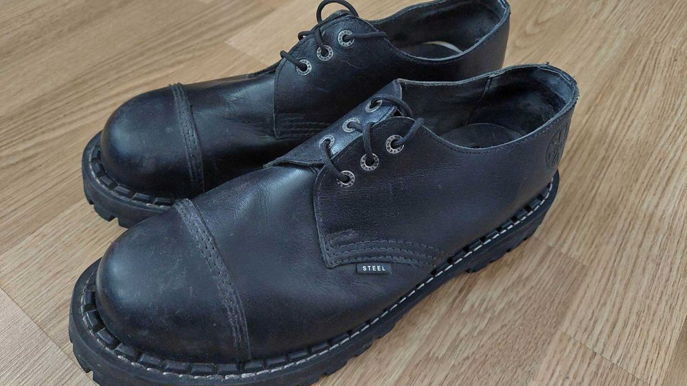 Glany buty STEEL Czarne skórzane 3 dziurkowe - roz. 46