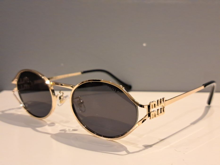 MIU MIU złote okragle nowe okulary przeciwsłoneczne damskie jajeczka