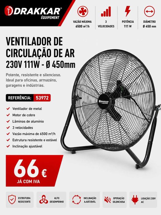 VENTILADOR DE CIRCULAÇÃO DE AR DRAKKAR 230V 111W Ø450 MM LL29