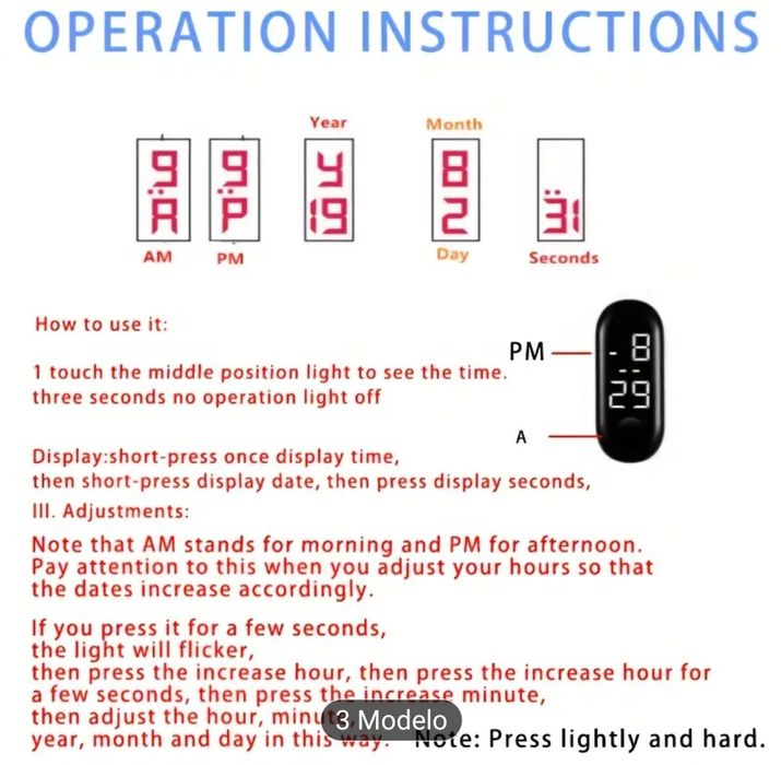 Pulseira desportiva com ecrã tátil LED.