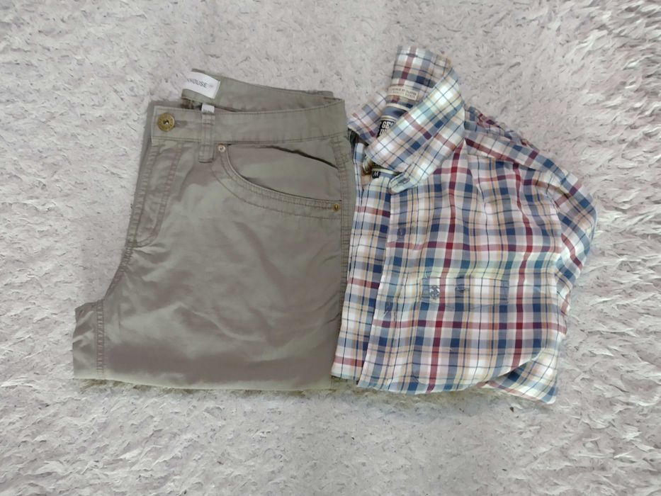 spodnie letnie  32/34 + koszula w kratę M