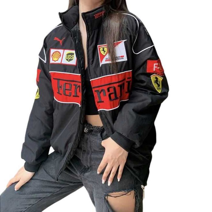 Kurtka Ferrari Vintage F1 Wyścigowa Bomberka Czarna M
