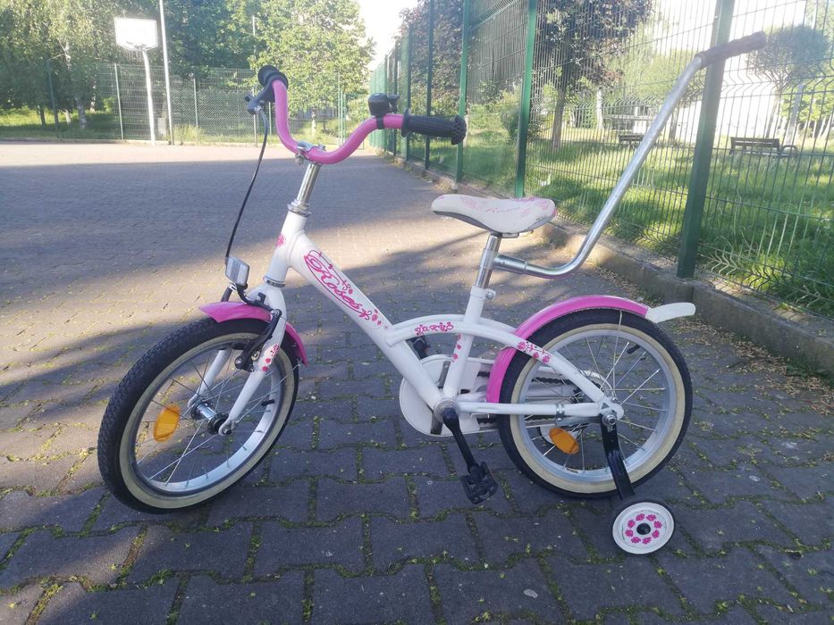 Rowerek dziecięcy dla dziewczynki z kołami bocznymi , rozmiar koła 16'' cali