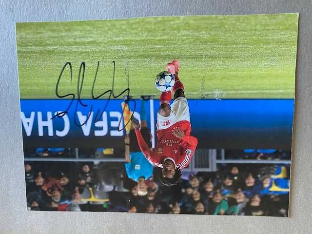 Lote 5 Autógrafos Originais SL Benfica - Renato Sanches, Grimaldo, Salvio , Raul Jimenez e Jardel