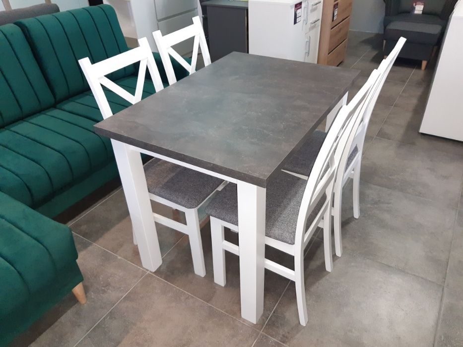 Stół 120x80 + 4 krzesła Biały Zestaw Krzyżak Różne wymiary i modele