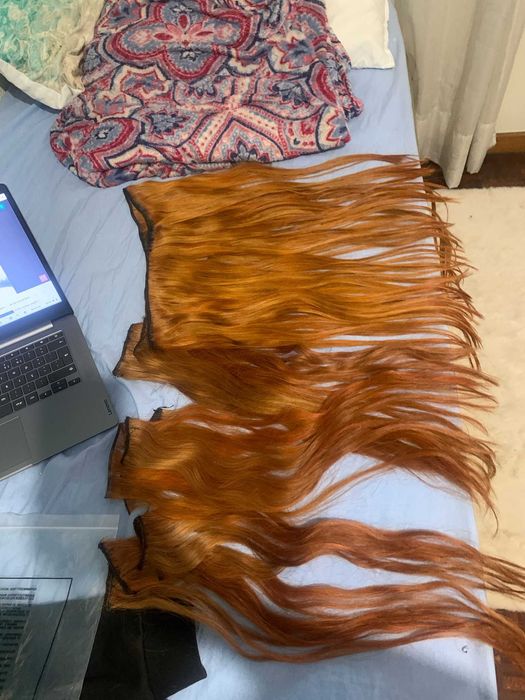 Extensão de cabelo Ruivo-Método Ponto Americano cabelo natural e longo
