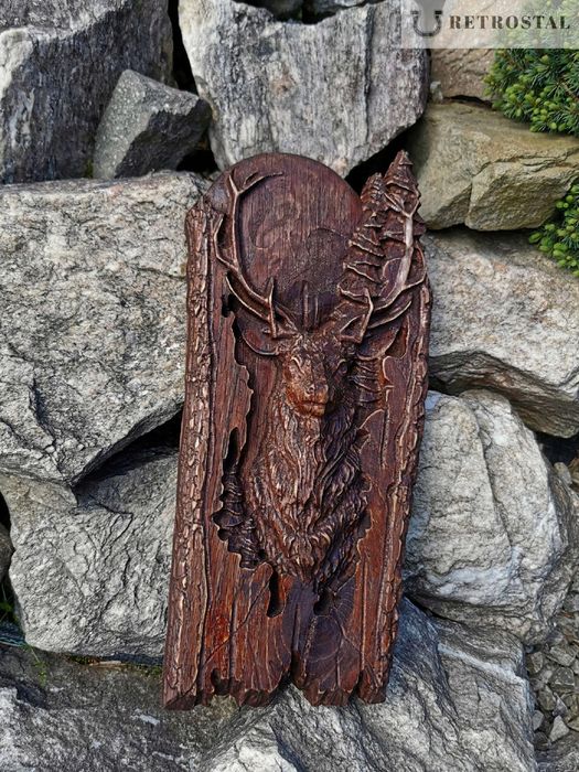 Płaskorzeźba JELEŃ prezent dla myśliwego 40 cm
