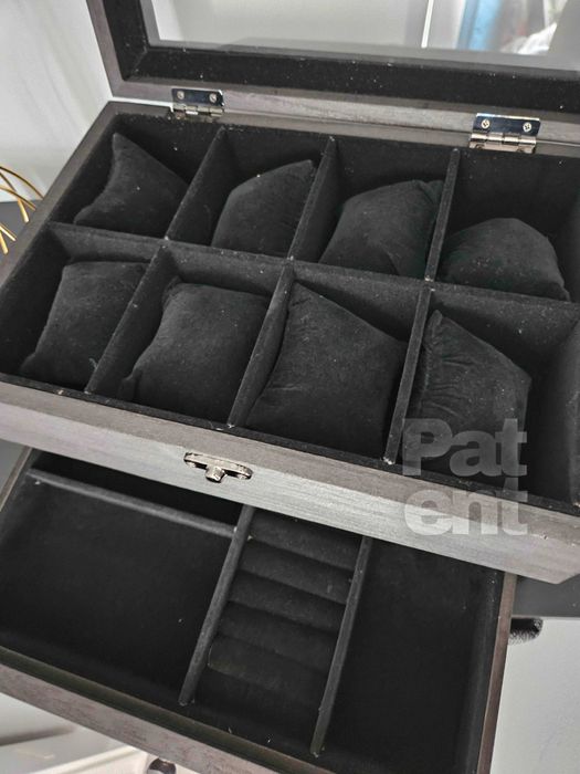 Szkatułka organizer kuferek na biżuterię zegarki czarna na prezent