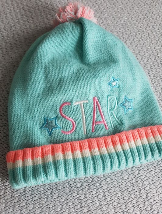 Czapka zimowa ciepła z polarem 58 cool club smyk pompon turkusowa star